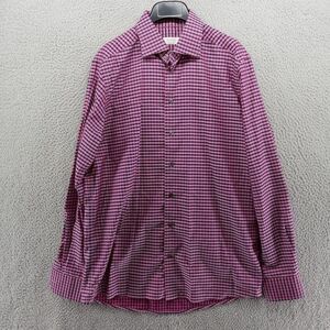 Eton‎ Shirt Mens Large 16.5 Pink Blue Tattersall Check Casual Dress Button Up